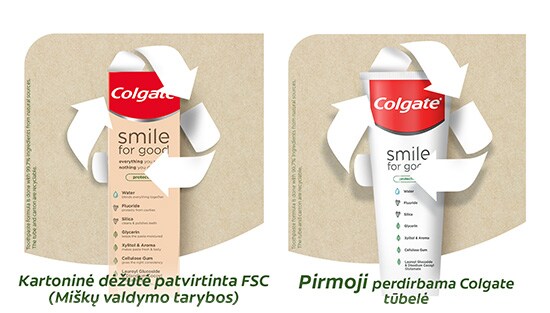 Kartoninė dėžutė patvirtinta FSC (Miškų valdymo tarybos) - Pirmoji perdirbama Colgate tūbelė Kartoninė dėžutė patvirtinta FSC (Miškų valdymo tarybos) - Pirmoji perdirbama Colgate tūbelė